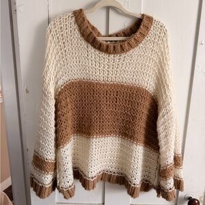 Free People Chunky Knit Sweater - Brown and Cream